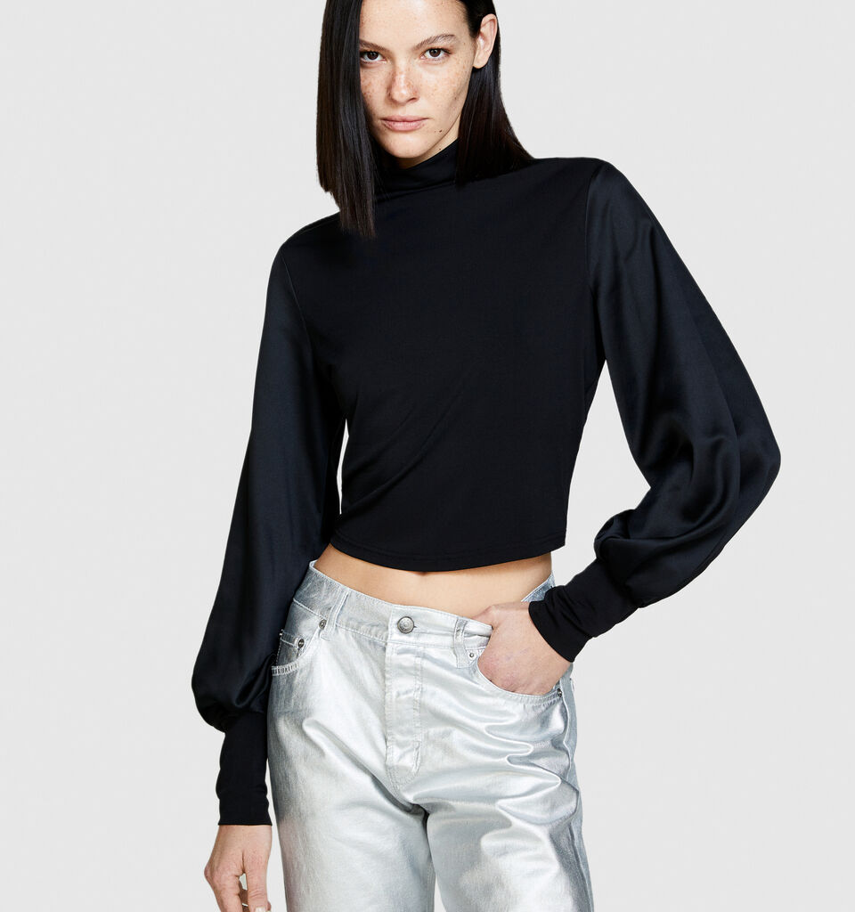 T-shirt with balloon sleeves - women's long sleeve t-shirts - Black | Sisley image number 4